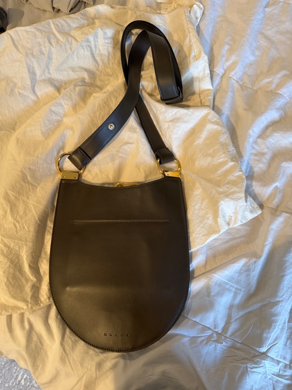 Marni Chocolate Brown Leather Shoulder Bag with Gold Ring - Picture 4 of 7